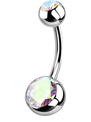 OUFER Titanium Belly Button Rings with Internally Threaded, 14G 10mm Silver Bar, Hypoallergenic Belly Rings, for Belly Button Piercing Jewelry, Naval Piercing Jewelry with AB Crystal