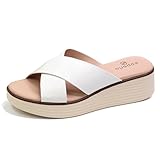 SOBEYO Women's Criss Cross Platform Sandals Striped Sole Accent Cushioned Slip On Slides White Size 6/37
