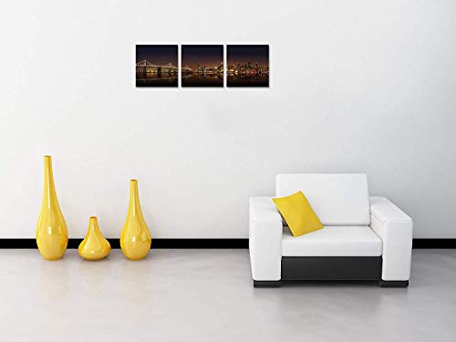Tutubeer 3 Panel New York Skyline Wall Art New York Wall Art New York Panoramic View At Night Wall Art Prints On Canvas Cityscape Canvas The Pictures Stretched And Framed For Home Decor,3Pcs/Set #TOP5
