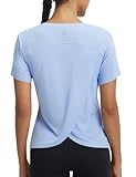 baleaf Women's Short Sleeve Workout Shirts Athletic Tops Sun Protection Breathable T-Shirts Quick Dry Gym Running Tennis Light Blue M