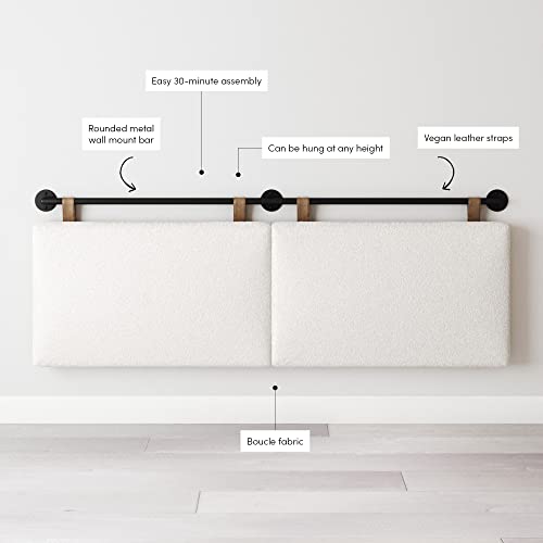 Nathan James Charlie Wall Mount Hanging Headboard, King, White Boucle with Brown Faux Leather Straps by Nathan James - Image 3