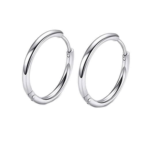 Image of 316L Surgical Stainless Steel Huggie Hoop Earrings 6mm 8mm 10mm 11mm 12mm 14mm Hypoallergenic Earrings Hoop Cartilage Helix Lobes Hinged Sleeper Earrings For Men Women