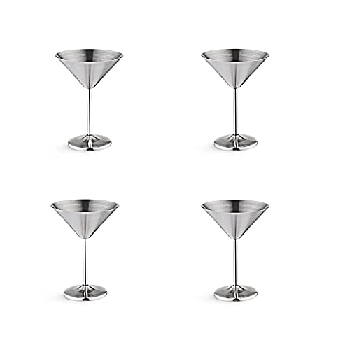 Pasuihcay Stainless Steel Glasses Set of 4, 8 Oz Metal Cocktail Glasses, Unbreakable, Mirror Polished