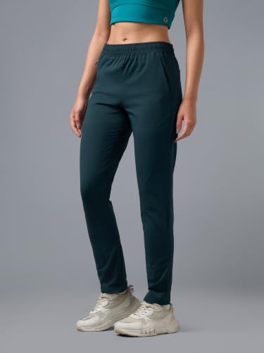 Image of TECHNOSPORT Women's Solid Straight Fit Track Pants with 4-Way Stretch, Moisture-Wicking Fabric, Mid-Rise Drawstring Waist & Pockets for Gym, Running, Workout and Everyday Athleisure