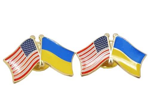 Ukraine Flag Pin, 2 Packs USA Ukrainian Lapel Pin, Ukraine & US Crossed Double Flag Lapel Pins, I Stand with Ukraine Butterfly Style Button Pin Ship from USA (2 Packs)