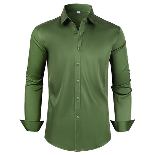 Mens Dress Shirts Long Sleeve Collared Shirt Wrinkle Resistant Formal Shirts Business Casual Button Down Shirt Large 00105_army Green