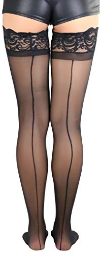 Image of ToBeInStyle Women's Wide Floral Lace Fishnet Thigh Hi Stockings
