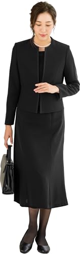 [アッドルージュ] ブラックフォーマル レディース 喪服 礼服 洗える アンサンブル 前開き ワンピーススーツ 冠婚葬祭 体型カバー 【m5239】 13号 ロング丈 - AddRouge(アッドルージュ) - 商品画像