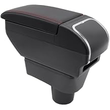 YJYWZH for Mitsubishi Mirage Attrage 2014-2024 Armrest Box Center Storage Box Hand Centre Consoles with Cup Holder Arm Rest Double-Layer Black Black with Red Thread