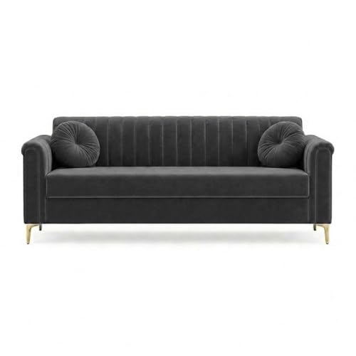 Image of FURNY Dorino 3 Seater Fabric Sofa Set (Dark Grey) Premium Velvet Finish Durable & Comfortable Ideal for Living Room