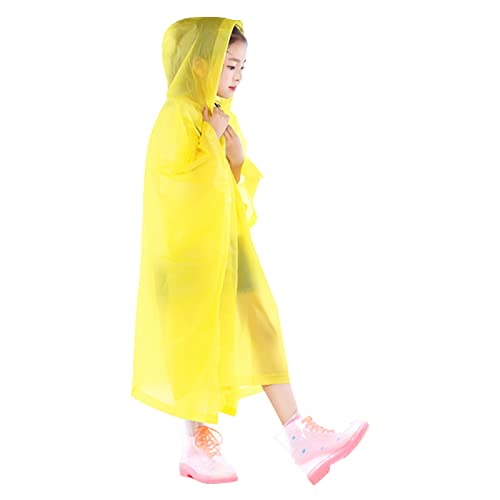 Rain Poncho For Kids, Waterproof Raincoat For Boys Girls, Resuable EVA Poncho, Drawstring Children Rainwear Rain Cape with Button and Hood, Toddler Rain Jacket For School Outdoor Hiking Travel(Yellow)