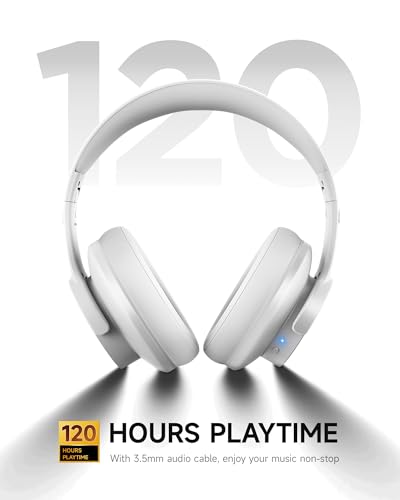 Image of Picun B8 Bluetooth Headphones, 120 Hours Headphone Wireless Bluetooth, Hands-Free Calls, 3EQ & Game Mode, Foldable Headphones Over Ear for Travel Home Office Cellphone PC White