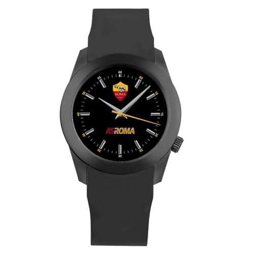 PRESTIGE & DELUXE Montre bracelet unisexe Lowell Man pour homme Roma giallorossi Bracelet Noir - Cadran 38 mm Noir avec symbole Roma + porte-clés football