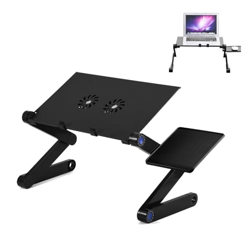 Soporte Ajustable para Computadora Portátil, Mesa de Cama Plegable con 2 Ventiladores de Enfriamiento y Bandeja para Mouse, Negro
