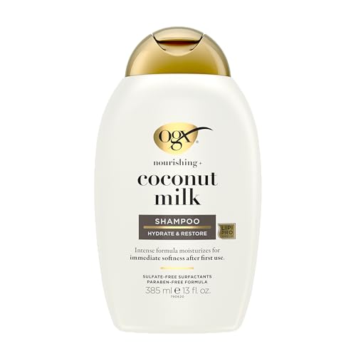 Image of OGX Nourishing + Coconut Milk Moisturizing Shampoo, Hydrating & Restoring Shampoo Moisturizes for Soft Hair After the First Use, Paraben-Free, Sulfate-Free Surfactants, 13 fl. oz