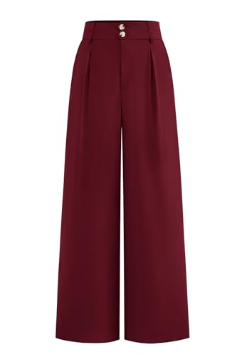 Image of CFLONGE Women Wide Leg Dress Pants High Waist Work Trousers Button Pleated Slacks Palazzo Pants Business Casual Outfits