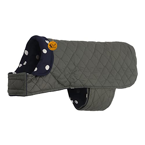 Image of Sage Square Dual-Sided Polka Dot Dog Jacket - Protective Cold-Weather Gear for Pets, Lightweight, Cushioned, Designed for Warmth & Comfort Indoors or Outside (Small - 10 Inches, Navy Blue & Grey)