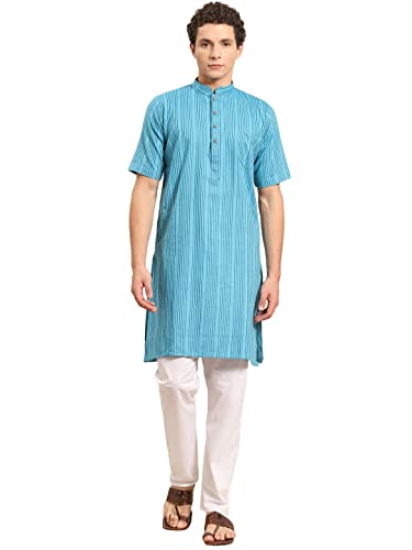 Image of Rajubhai Hargovindas Green Khadi Half Sleeve Kurta