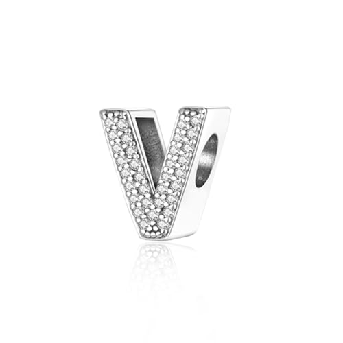 Abalorio de plata de ley 925 con circonitas cúbicas, abalorio de letra del alfabeto A-Z para pulseras Pandora para mujeres y niñas, regalo de joyería de cumpleaños, Plata de ley