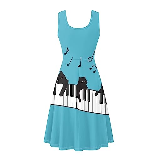 Image of Women's Casual Loose Sundress Midi Sleeveless Crewneck Dress Summer Beach Tank Dress with Pockets