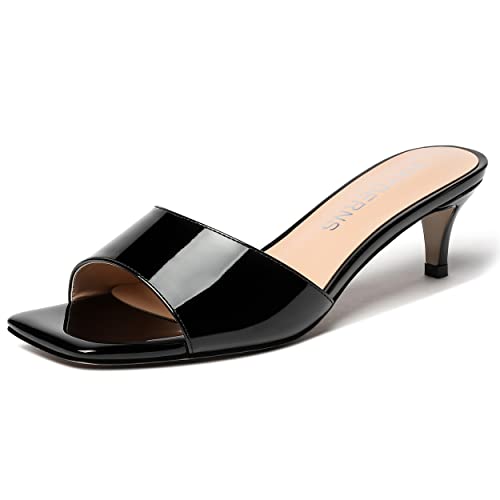 WAYDERNS Women's Patent Fashion Square Toe Solid Dating Open Toe Kitten Low Heel Heeled Sandals 2 Inch