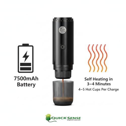 Image of Quick Sense 3-in-1 Portable Coffee Maker (QS-TEM01-A) | 19 Bar Espresso Machine | USB Capsule Coffee Maker | Compact Travel & Home Coffee Brewer | Black