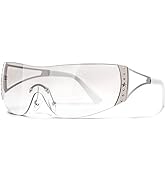 DQbhzh Y2K Glasses 2000s Sunglasses Cool Glasses Rimless Y2K Sunglasses for Women Men Trendy Shie...