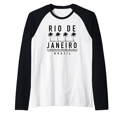 Rio de Janeiro Brazil Palm Trees Raglan Baseball Tee, Black