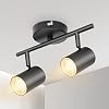 Kimjo Plafonnier 2 Spots Orientables, Vintage Spots de Plafond Noir pour Salon Salle à Manger Couloir Cuisine Mural, Spot de Plafond Moderne, Applique Murale Métal, Douille GU10, Ampoules non Fournies