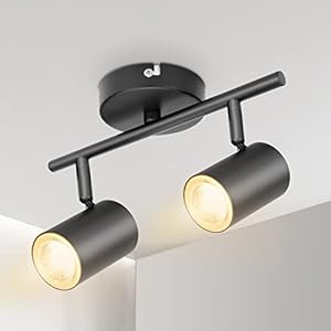 Kimjo Plafonnier 2 Spots Orientables, Vintage Spots de Plafond Noir pour Salon Salle à Manger Couloir Cuisine Mural, Spot de Plafond Moderne, Applique Murale Métal, Douille GU10, Ampoules non Fournies