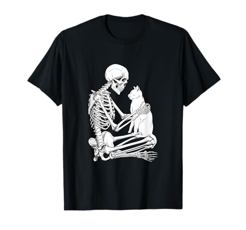 Skeleton Holding A Cat - Lazy Halloween Costume Skull Camiseta