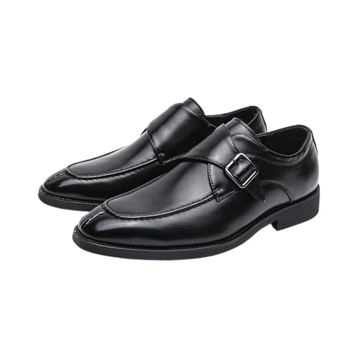 Men's Business Casual Classic Leather Dress Shoes Single-Buckle Monk Slip-On Formal Pointed-Toe Derby Shoes