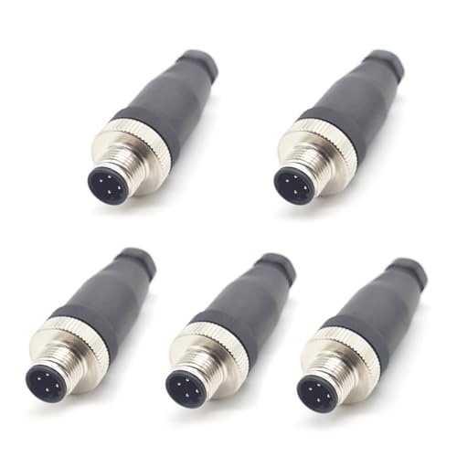 BOUUNCIY 5Pcs M12 4 Pin D Code Male Connector, Field Assembly Wireable Adapter 12mm IP67 Waterproof Straight Sensor Unshiled Industrial Circular Connector for Electric Bicycles PG7 Cable 250V 4A by BOUUNCIY - Used condition - US$15.41