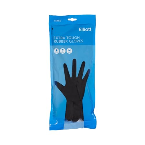 Elliott Heavy Duty Household and Maintenance Rubber Gloves, large Size Gloves with breathable flock Lining and non-slip grip, One pair of Black Gloves