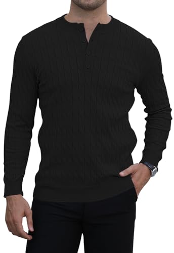 MLANM Men's Henley Knit Sweaters Long Sleeve Pullover Sweater Casual Fashion Thermal Sweaters