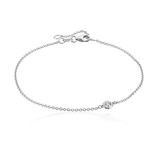 Amazon Collection 14k White Gold Solitaire Bezel Set Diamond with Lobster Clasp Strand Bracelet (1/10cttw, J-K Color, I2-I3 Clarity)