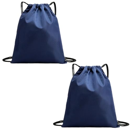 Image of 2-Pack Waterproof Drawstring Backpacks, Soccer-Texture Oxford Fabric, 16.9 inch x 13.8 inch, Lightweight 0.19 lb Each, No Eyelets, Gym & Marathon Gear Sacks(Navy Blue)