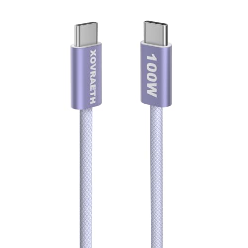 Image of USB C to USB C Cable, 3ft, 100W PD 5A Fast Charging Cord, Aluminum Connector & Nylon Braided Type C Charger Cord for iPhone 17 /16 /15, MacBook Air /Pro, iPad Pro, Samsung S25 /S24 /S23, Pixel 10(Purple)