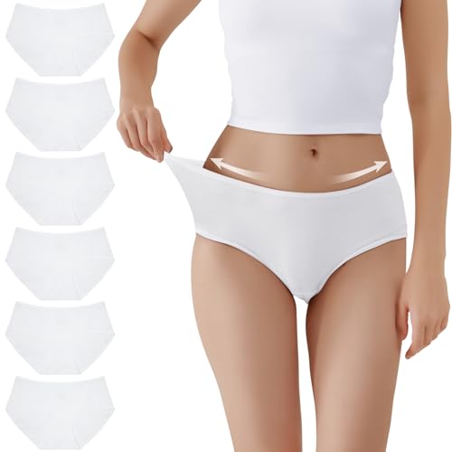 TUUHAW Culotte Femme Lot de 6 sous-vêtements pour en Coton Extensible Blanc-L