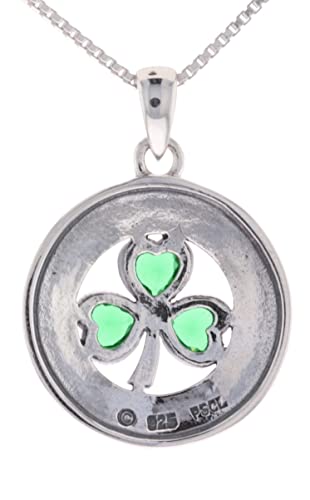 Sterling Silver Celtic Clover Shamrock Pendant Necklace 18" Green3