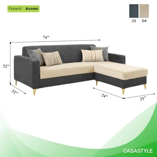 Image of CASASTYLE Noviq 4 Seater L Shape Sofa Set with Movable Ottoman | Flexible Left or Right Layout | Cozy Velvet Fabric | Soft Touch Seating | Modern Designer Sofa for Living Room (Dark Grey-Cream)