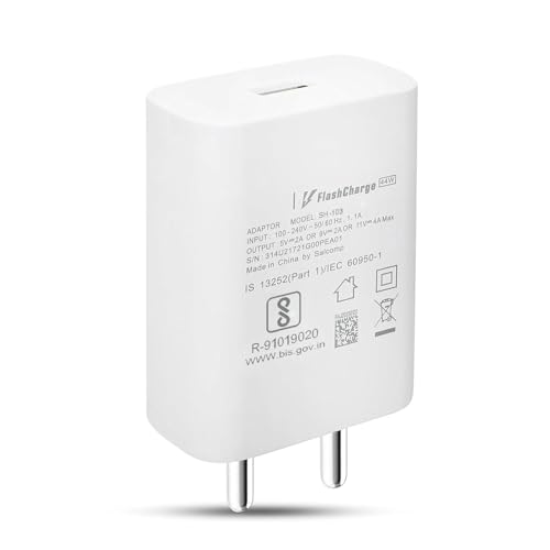 Image of Vivoo 44W Flash Charge Fast Charger Adapter with Type-C Cable | Rapid Charging Compatible for Vivo V Series, T Series, iQOO, Y Series | USB Type-A to Type-C | Travel-Friendly, Smart Safety Protection