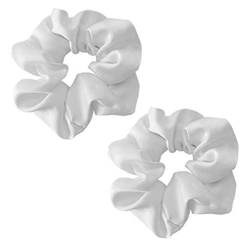 ILamourCar 2 Stück Haargummi Scrunchies Haar Gummibänder Elastische Haargummis Satin Haarbänder Bunte Haare Ringe Pferdeschwanz Haarband Haaschmuck für Mädchen Frauen, Haar-Accessoires - Weiß Cover