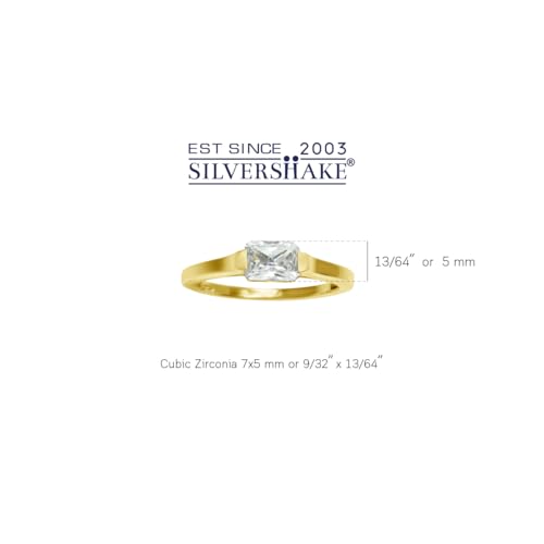 Silvershake 7X5mm Octagon Shape White Cubic Zirconia 18K Yellow Gold Plated 925 Sterling Silver East-West Solitaire Promise Ring April Gemstone Birthstone Size 6.5 by Silvershake - Image 3