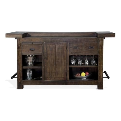 Pemberly Row 80 Transitional Wood Gorgeous Bar Unit with Pull Out Tray Foot Rail 2 Drawers Adjustable Shelves Stemware Rack Wine Storage in CherryTobacco Finish