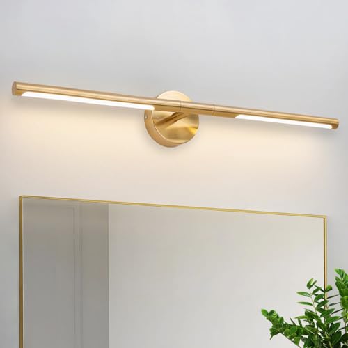 Image of Gold Bathroom Light Fixtures Over Mirror 30 Inch, 20W 360 Rotatable Dimmable 4000K Led Vanity Light Bar, Brushed Gold Bathroom Vanity Lights Above Mirror