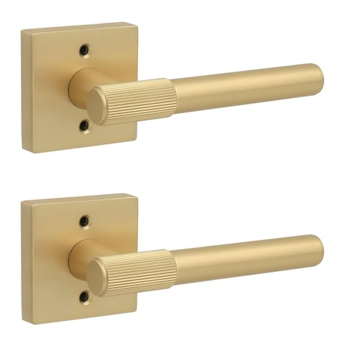 Probrico 2 Pack Golden Champagne Knurled Dummy Handle, Dummy Door Knob, Heavy Duty Single Sided Handle for Closet Doors, French Double Doors