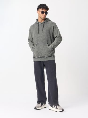 Image of The Souled Store Oversized Hoodie: Ash Grey Men and Boys Full Sleeves Hooded Neck Solid Cotton Lightweight Everyday Streetwear All-Season Winter Wear Casual Oversized Fit Pullover Hoodie