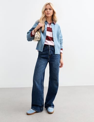 Fall Striped Polo Long Sleeve Shirts for Women Casual Button Lapel V Neck Color Block Tops Vintage Rugby Shirt Blouse4