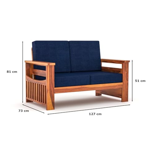 Image of Sheesham Wooden 2 Seater Sofa for Living Room | Rosewood 2 Seater Cushion Sofa Side Half Moon Rack | Solid Wood Sofa Set for Lounge (2 Seater,Honey Finish)